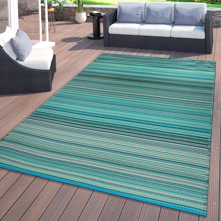 World Rug Gallery Contemporary Stripe Reversible Plastic 3'x5' Blue Outdoor Rug 6058BLUE3X5